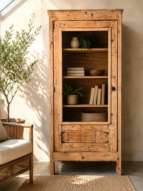 Armoire vitrée ancienne en bois massif – meuble de famille restauré