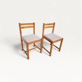 Pair of 80s chairs in pine and checked fabric