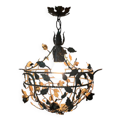 Suspension en métal patiné à motif de fleurs et de feuilles, années 1950, Italie