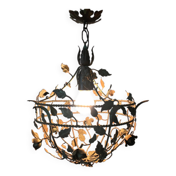 Suspension en métal patiné à motif de fleurs et de feuilles, années 1950, Italie