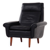 Fauteuil en cuir noir, design danois, années 1970, production : Danemark