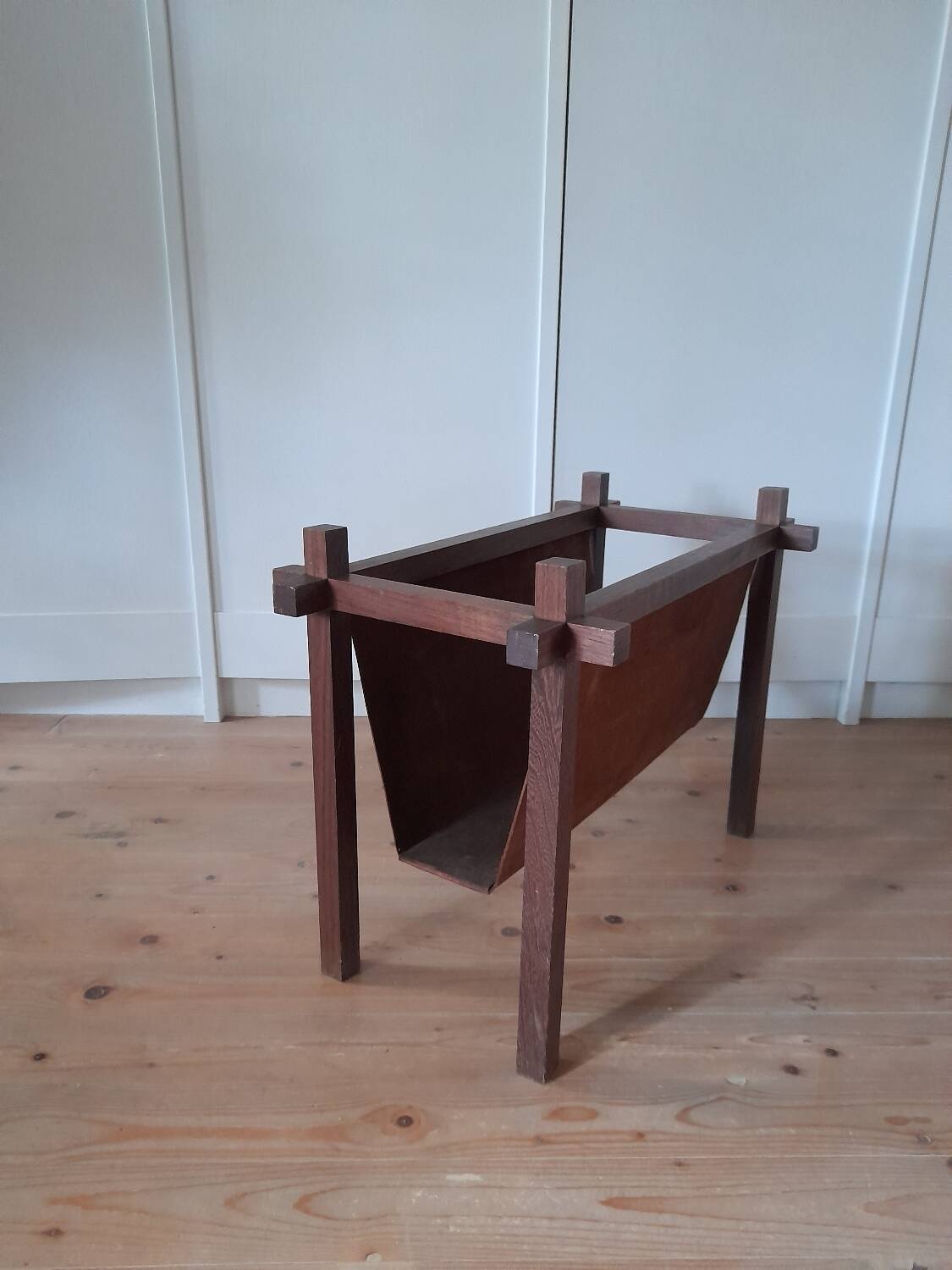 Danish Skjøde Skjern teak and suede magazine rack