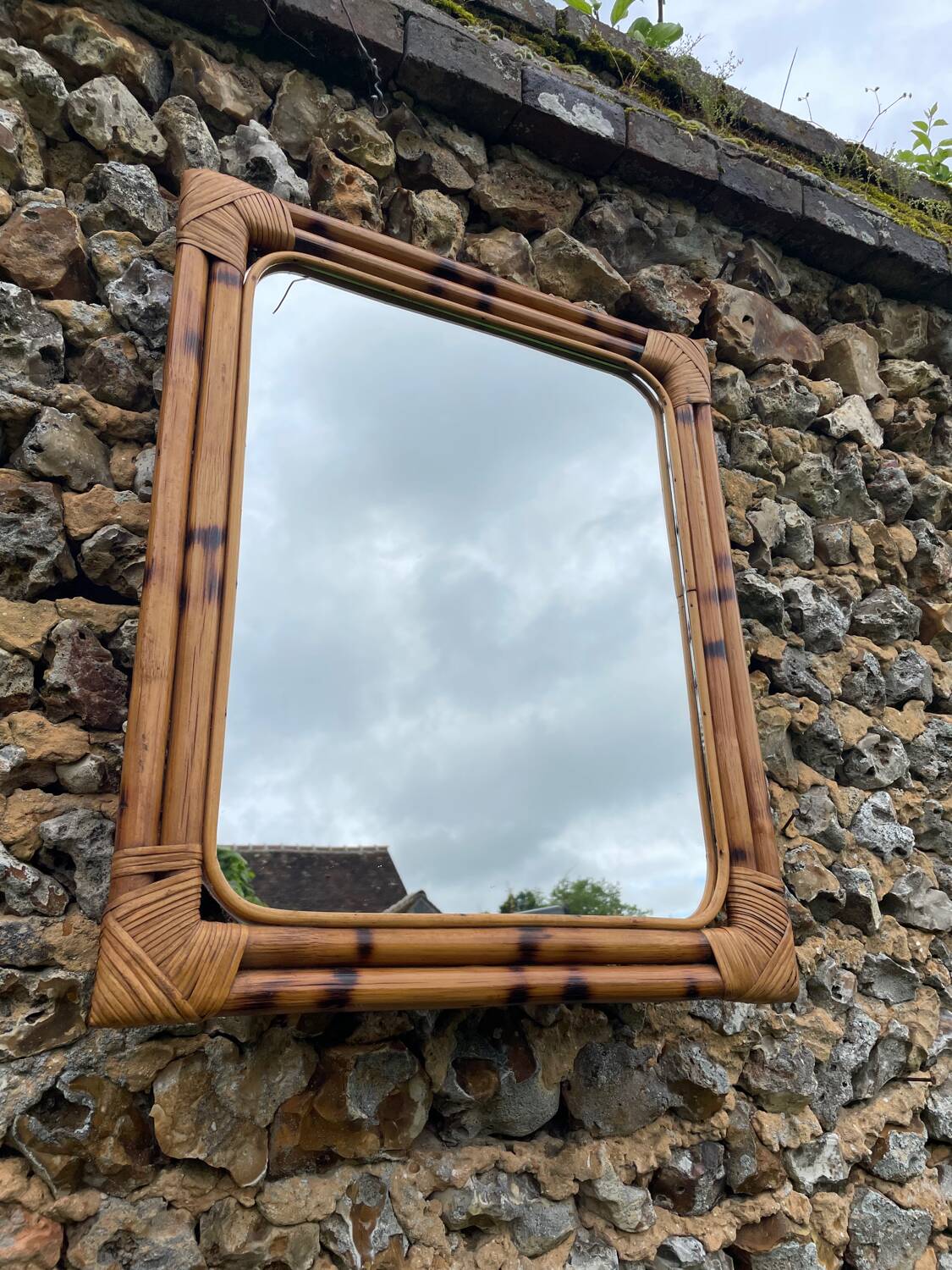 Miroir bambou rectangulaire vintage 1970