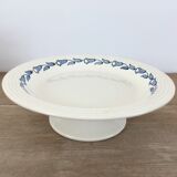 Compotier pedestal blue flowers Longwy
