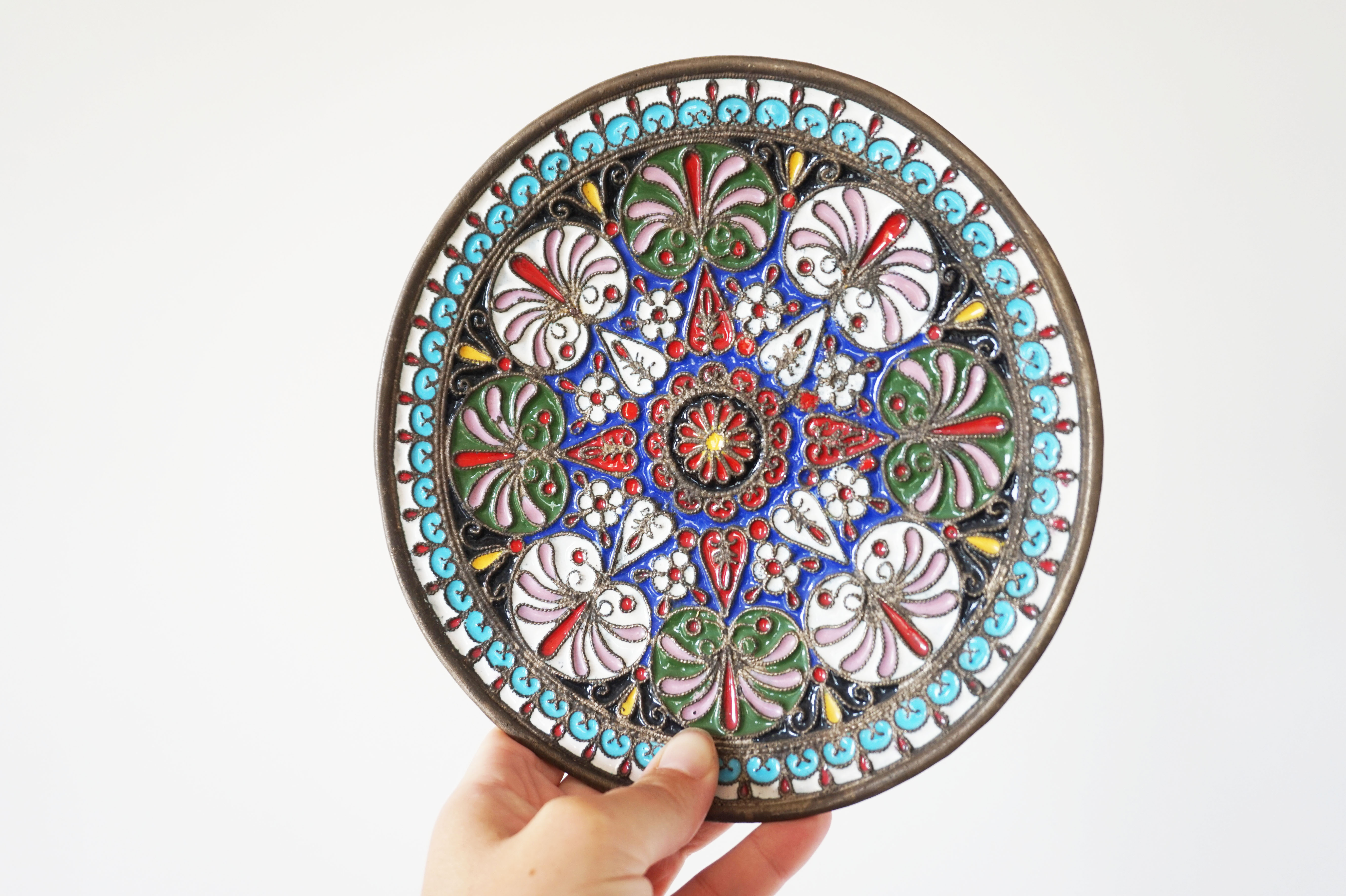 Enamelled brass mandala wall circle