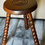 Vintage tripod stool in solid wooden twisted feet