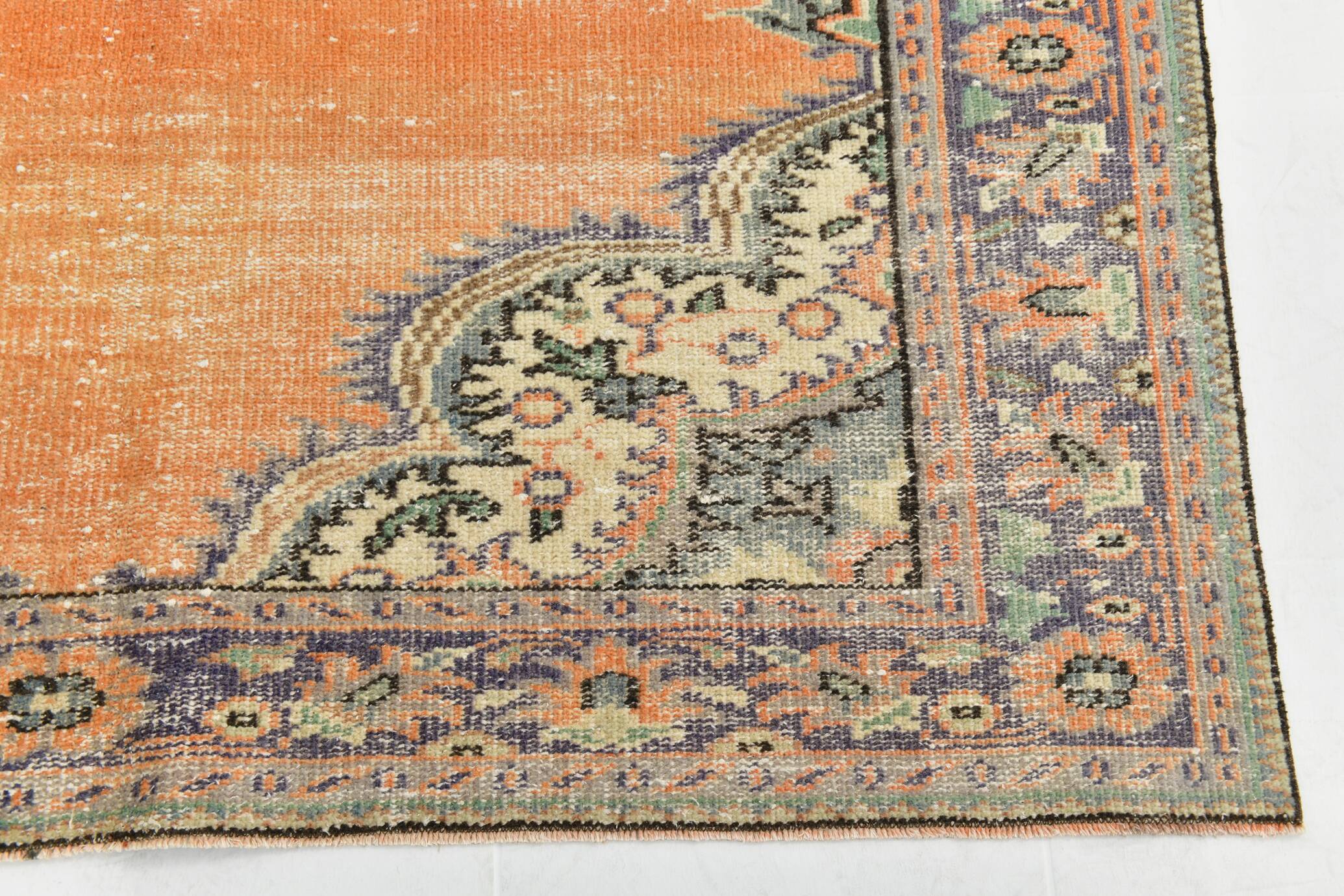 Green & Orange Turkish Vintage Rug, 182x286Cm
