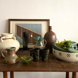 XL ceramic vase with 4 handles and rattan braid