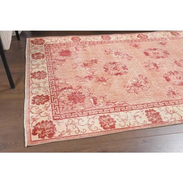 Vintage Turkish Oushak Handmade Wool Cotton Pink Area Rug 115x211
