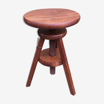 Tabouret a vis en bois d'atelier ancien vintage de stock années60