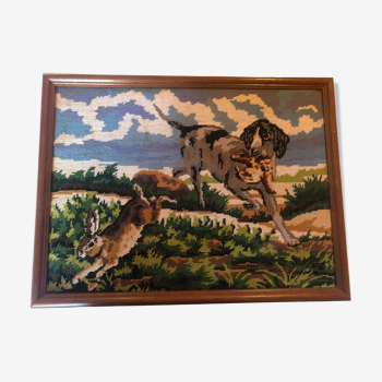 Framed canvas hunting scene