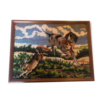 Framed canvas hunting scene