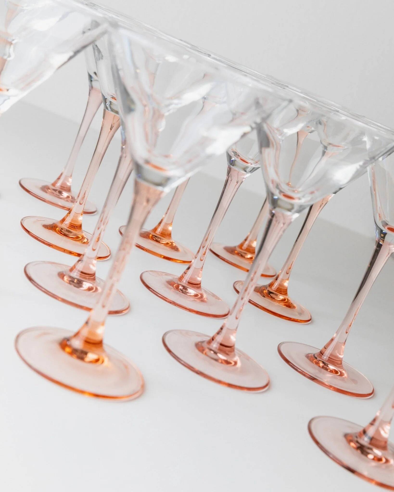 14-piece Pink Verre-et-Cristal Luminarc Martini Glass Set, 1980s Memphis Style Glassware, France Gift Idea