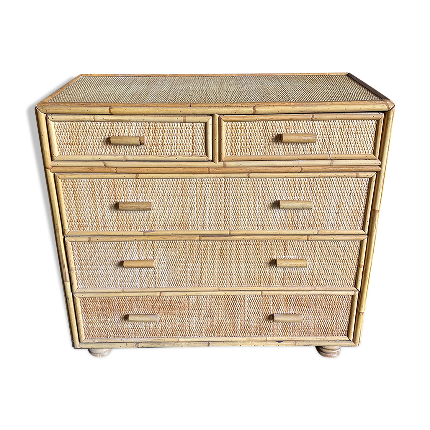 Chest of drawers in braided rattan with 5 drawers