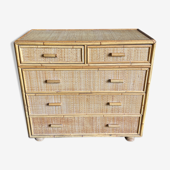 Chest of drawers in braided rattan with 5 drawers