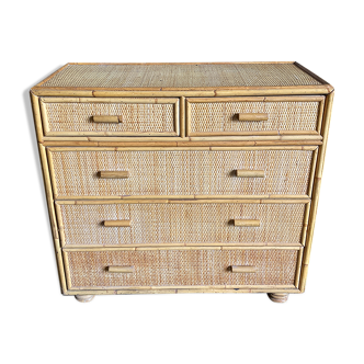 Chest of drawers in braided rattan with 5 drawers
