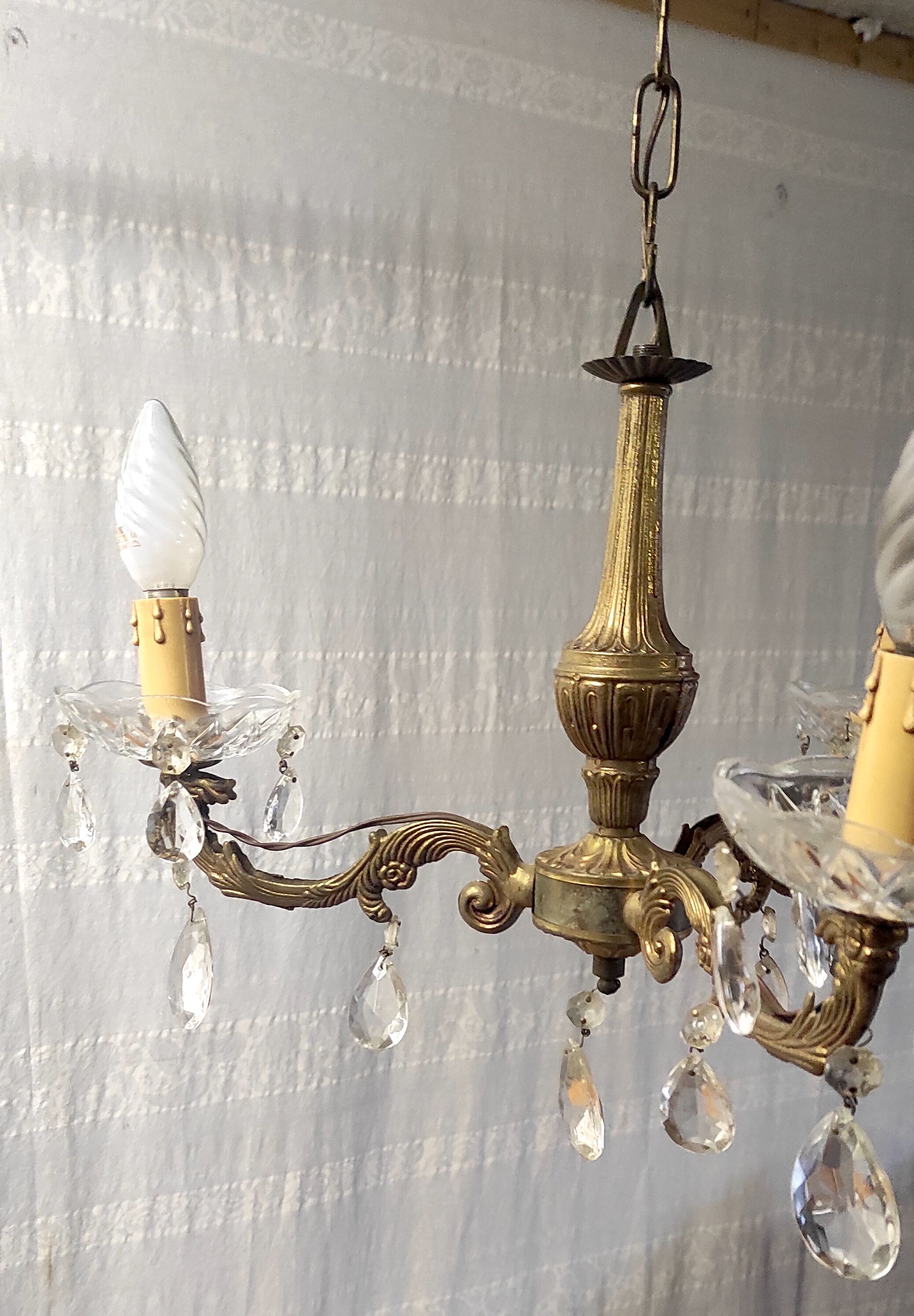 3-burner chandelier in brass and glass – 70s/80s
