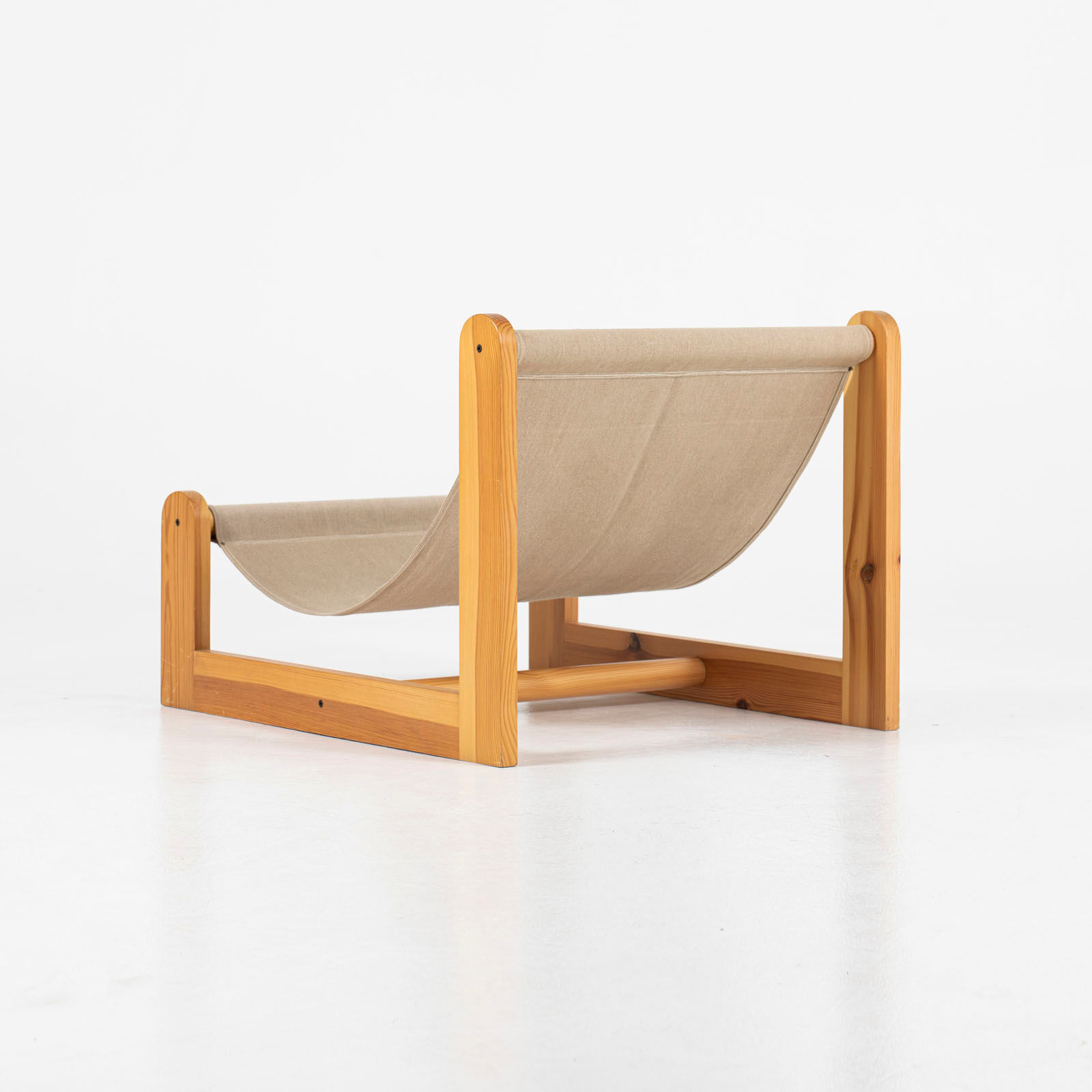 Sling chair in pine, canvas and sheepskin, 1970s