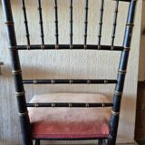 Petite chaise Napoléon III en bambou noir et assise velours rouge