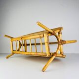 Vintage bamboo and Vienna straw magazine rack, 1960s.
