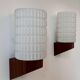 Pair of vintage wall lights, teak and opaline, Philips Netherlands 1950
