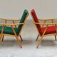 Pair of green-red boomerang armchairs by Antonin Suman for Ton (Thonet) 19