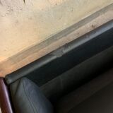 Black 3 seat leather sofa, Denmark 80/90