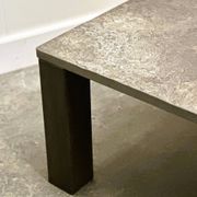 French 1970s slate & solid oak coffee table — textural slate slab, sculptural presence