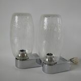Pair of designer wall lights in blown glass and chrome by inda circa 1960-1970