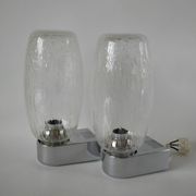 Pair of designer wall lights in blown glass and chrome by inda circa 1960-1970