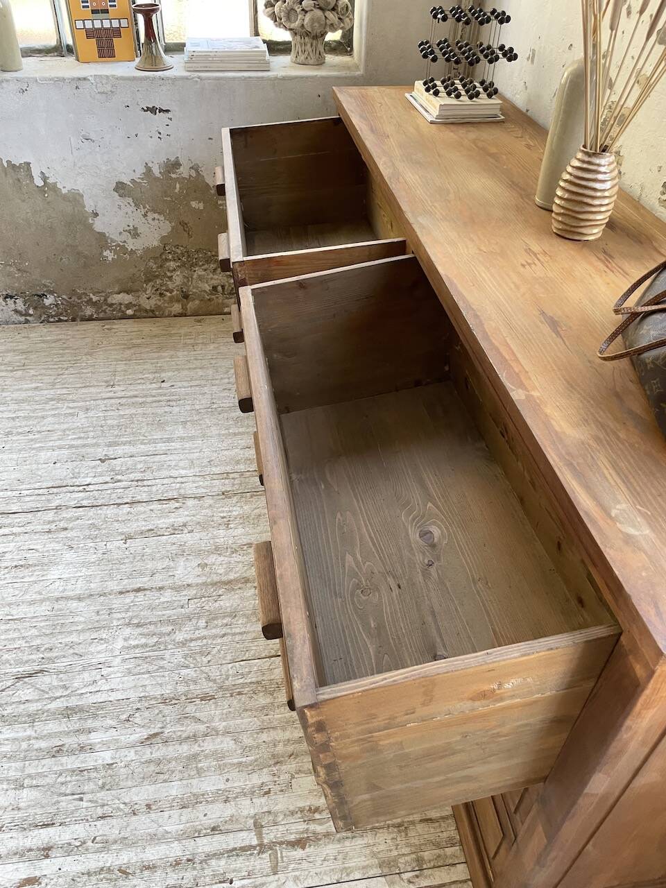 50s pitch pine haberdashery cabinet