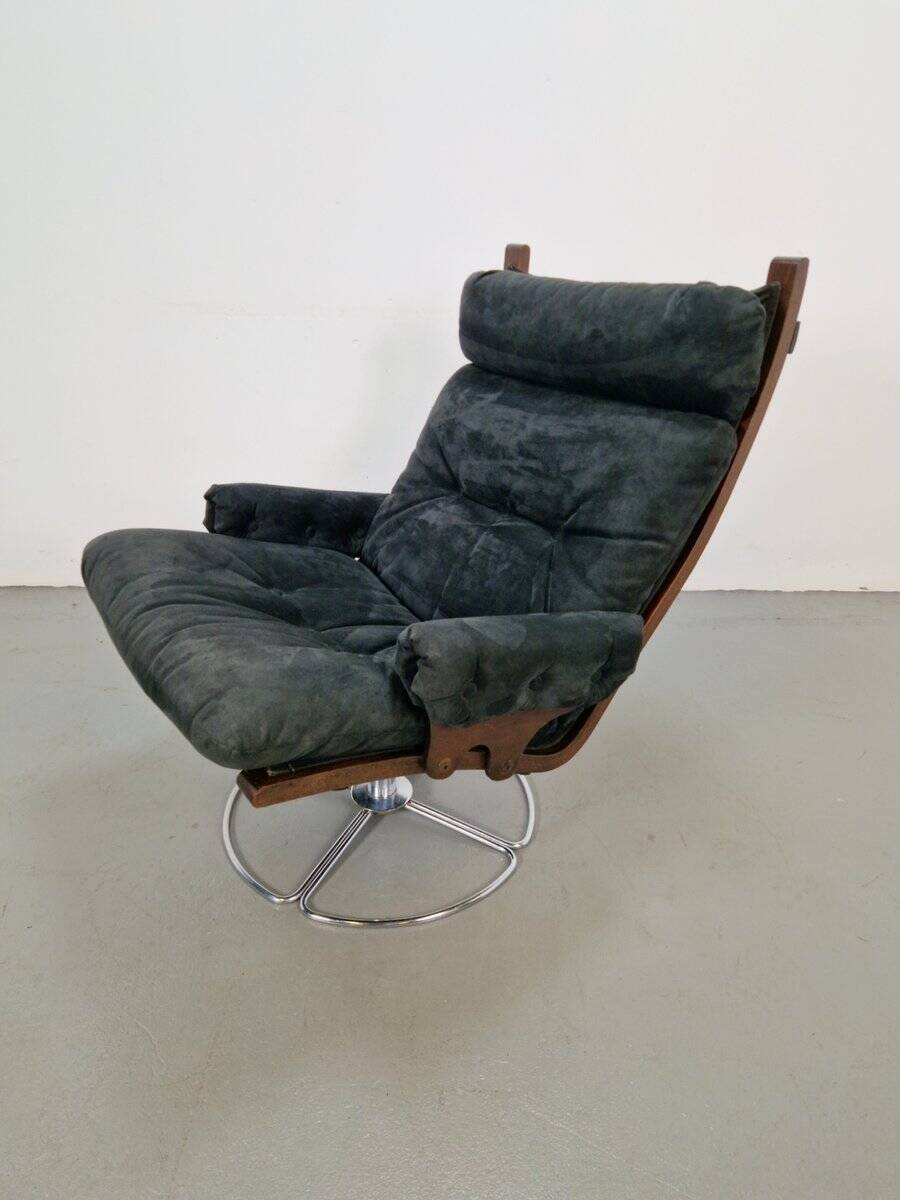 Vintage Black Alcantara Lounge Chair by Bruno Mathsson for Dux, 1960s