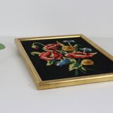 canvas bouquet of flowers in cross stitch, wall painting, vintage