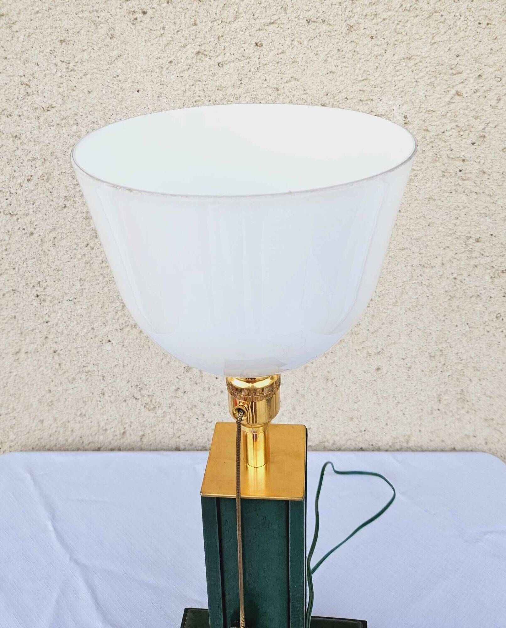 1940 Lamp Leather & Golden Brass Maison Chalmette in Paris Ht 55 cm