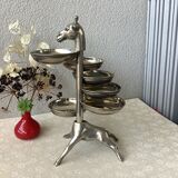 Bronze giraffe and silver metal servant