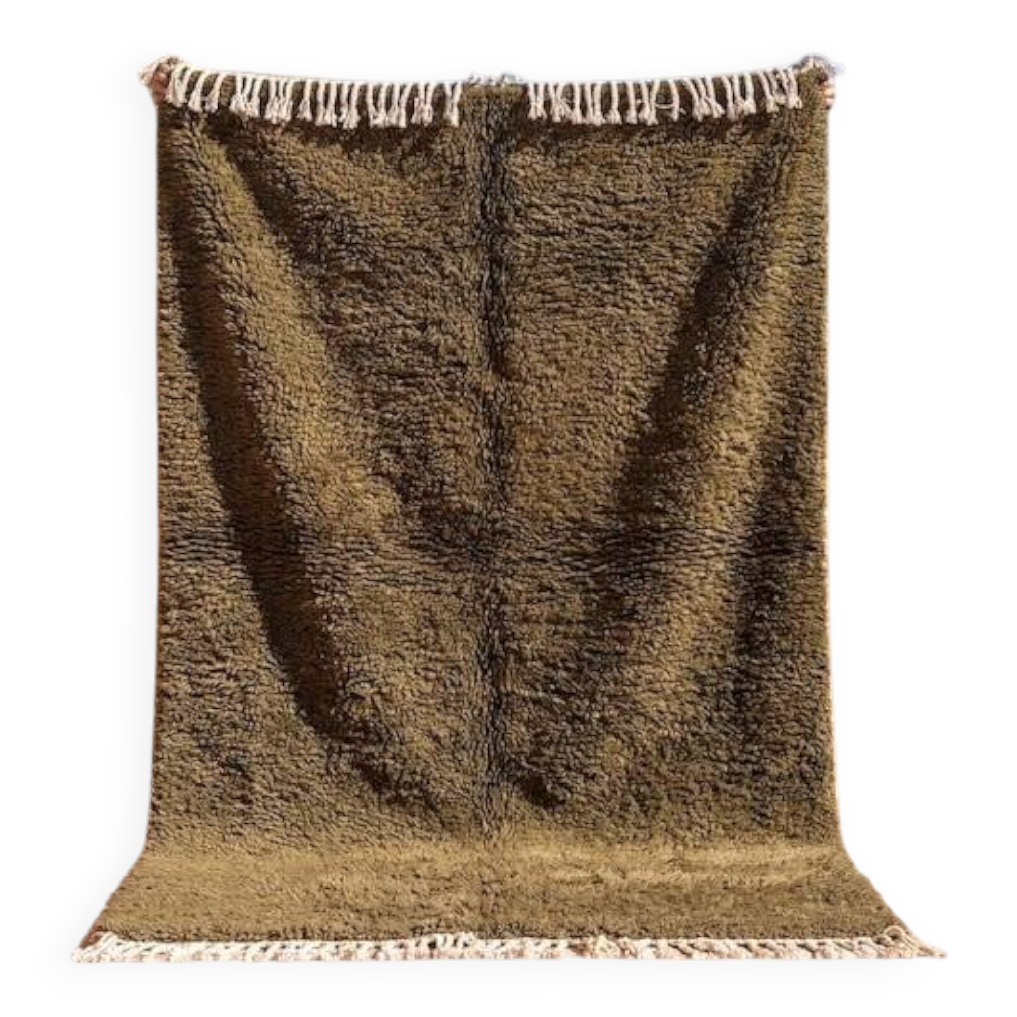 Authentic traditional pure wool Berber rug in green, size 1.4/2.6m.