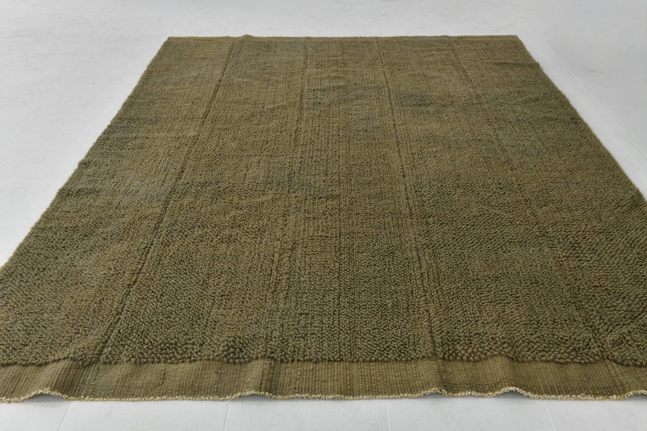 Large Handmade Army Green Kilim Rug, 224x303Cm