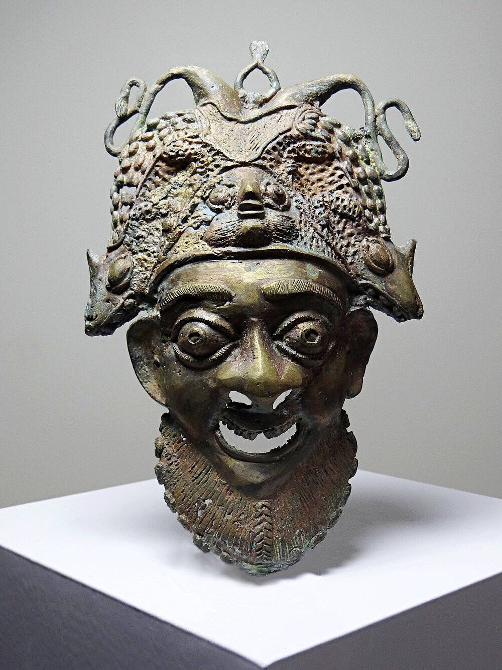 Vintage bronze African mask Bamoun, Cameroon
