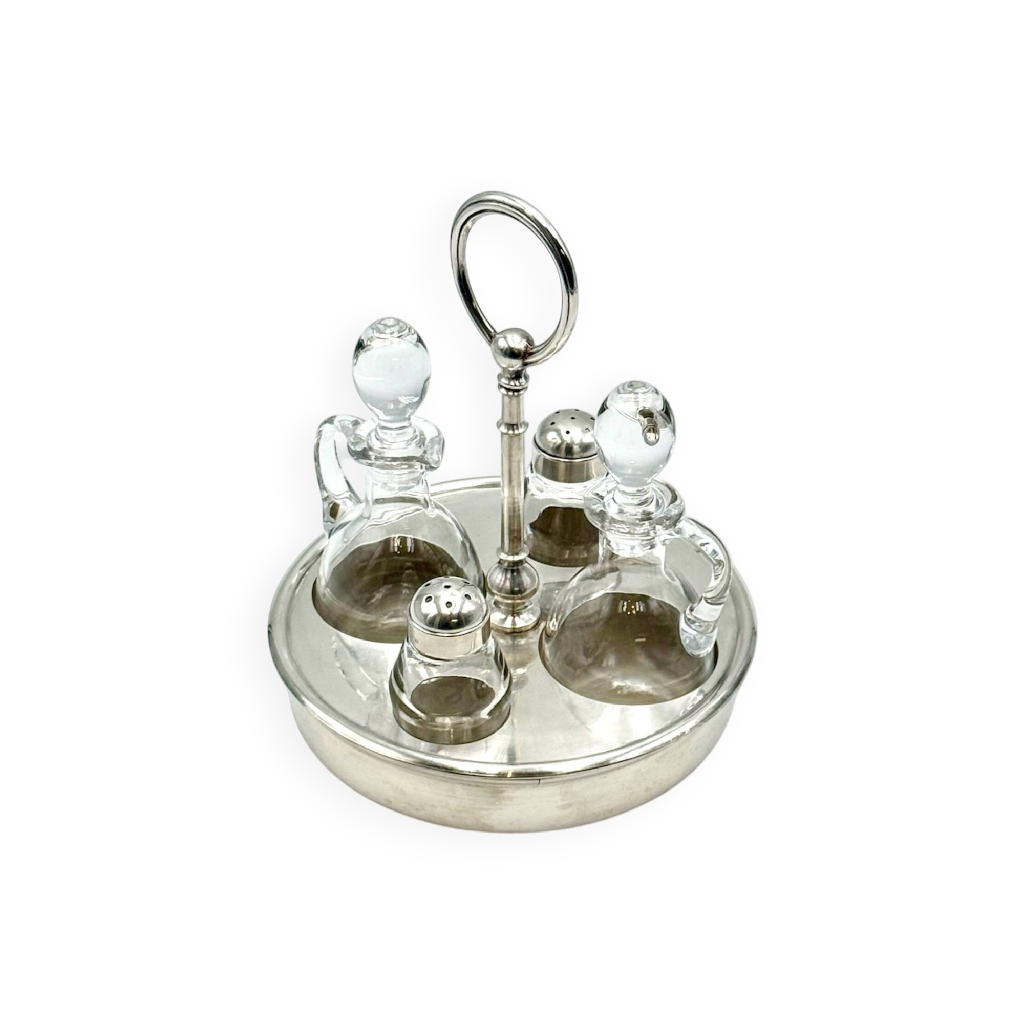 Vintage Christofle Fleuron Condiment Set in Silver Plate and Crystal Glass
