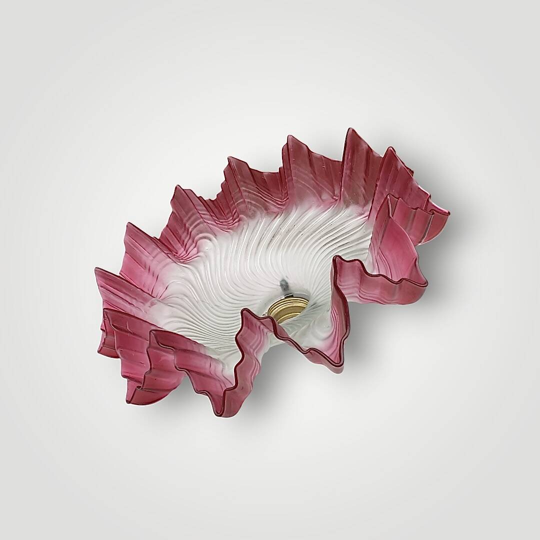 Antique sandblasted and pink glass ceiling lampshade - 1940s