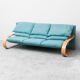 3-seater fabric sofa in Alvar Aalto style, bent wood, 1970s vintage modernism