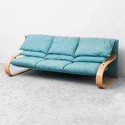 3-seater fabric sofa in Alvar Aalto style, bent wood, 1970s vintage modernism