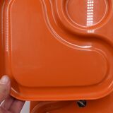 6 orange Guzzini plates with vintage 70s compartments