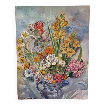 Bouquet in the light, oil on paper by Maurice Bouillot 1949