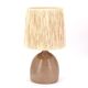 Handcrafted brown ceramic lamp, raffia lampshade, 70s