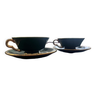 Pair of 1950s Magdalithe enameled porcelain cups