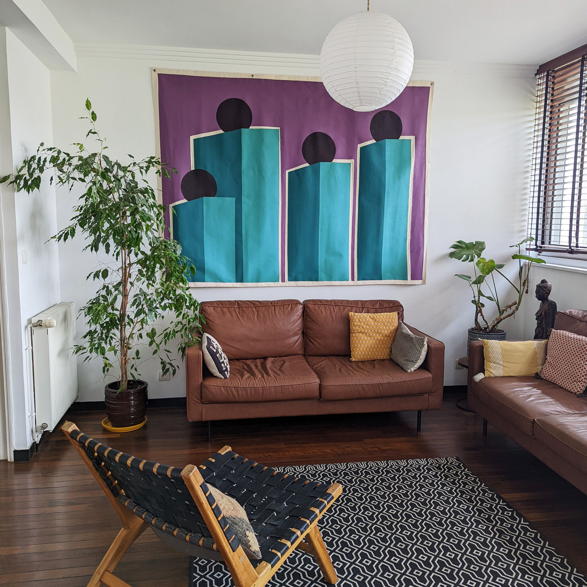 Family portrait original painted tapestry hanging wall art