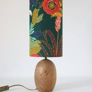 Table lamp, Mid-Century carved wood base, and Jungle Floral lampshade