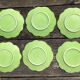 6 slush dessert plates with green leaves