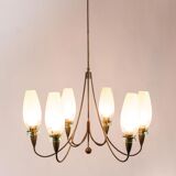 Vintage 1950s modern antique 6-light brass chandelier